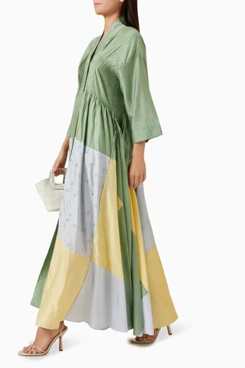 Colour-block Flared Dress in Silk-chanderi