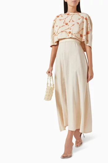 Crystal-embellished Dress & Cape Set in Linen