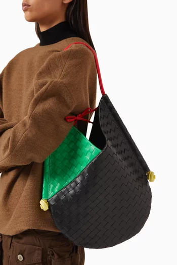 Medium Solstice Shoulder Bag in Intrecciato Leather