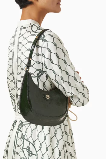 Robinson Convertible Crescent Shoulder Bag in Crosshatched Patent Leather