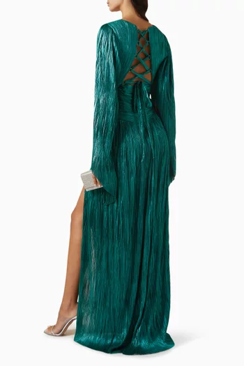 Alana Pleated Maxi Dress in Silk
