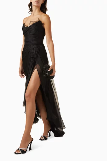 Jolie Strapless Slit Gown in Silk