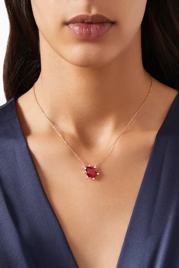 Pear-cut Ruby Diamond Necklace in 18kt Gold