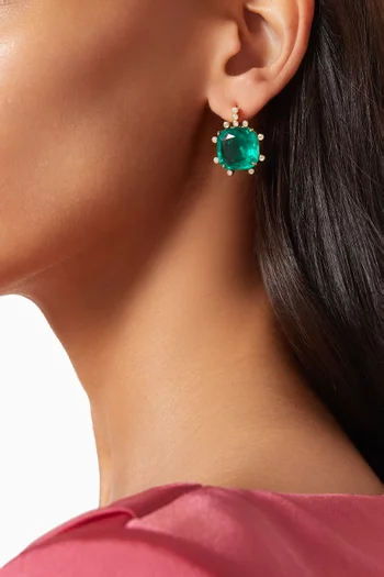 Cushion-cut Emerald & Diamond Earrings in 18kt Gold