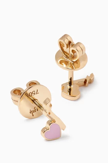 Arabic Letter 'Alf' Heart Charm Stud Earrings in 18kt Yellow Gold
