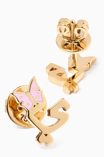 Arabic Letter 'Yaa' Butterfly Charm Stud Earrings in 18kt Yellow Gold