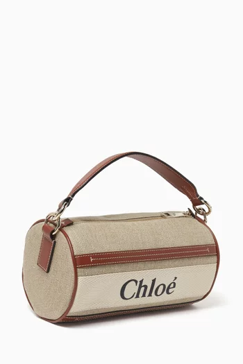 Woody Tube Crossbody Bag in Linen and Leather