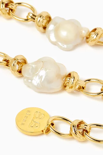 MIRA NECKLACE 18K GOLD PLATED OVAL LINK CHAIN FINISHED WITH FLOWER KESHI PEARLS, AND AN 18KT GOLD PLATED LOGO TAG:WHITE:One Size|217408723