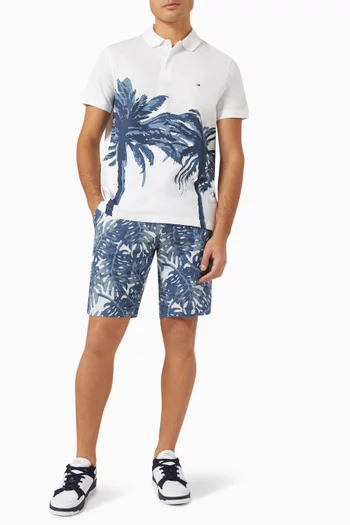 Palm Print Polo Shirt in Cotton