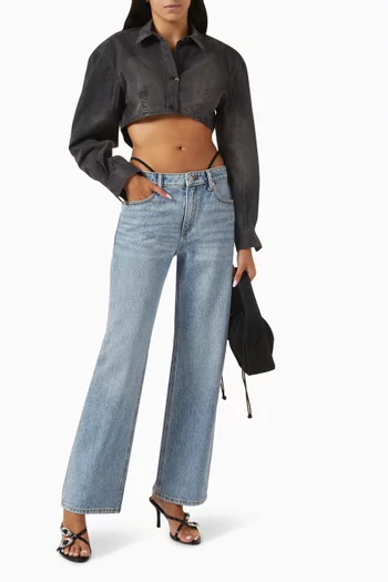Pre-styled Logo Thong Mid-rise Jeans in Denim