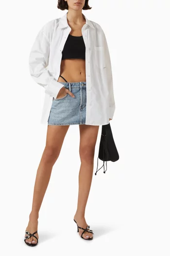 Pre-styled Logo Diamante Thong Mini Skirt in Denim