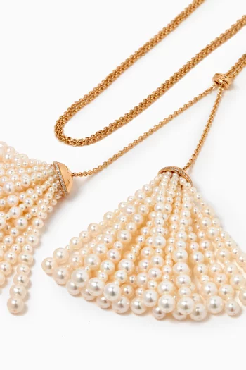 Bahar Double Tassel Pearl & Diamond Necklace in 18kt Gold