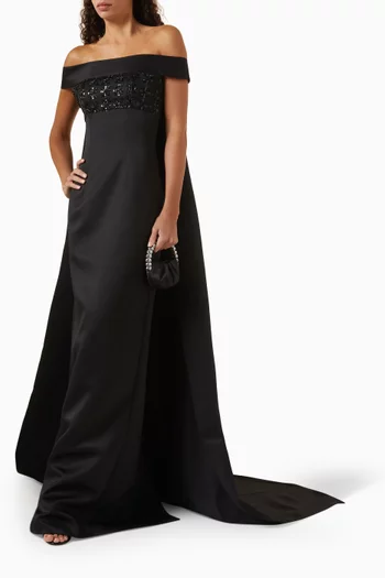 Rosa Off-shoulder Cape Gown in Matte Satin