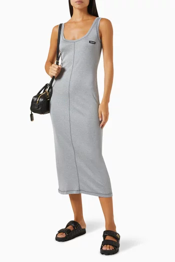 Logo Patch Midi Dress in Silk