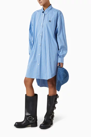 Striped Logo Shirt Dress in Poplin