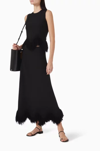 Paulina Fringe Midi Skirt in Compact Knit