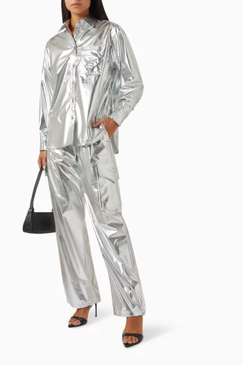 Metallic Cargo Pants in Nylon