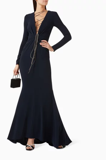 Crystal-embellished Lace-up Gown in Jersey