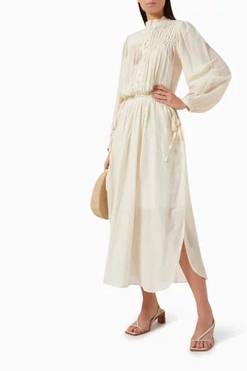 Dalida Belted Maxi Dress in Cotton-voile