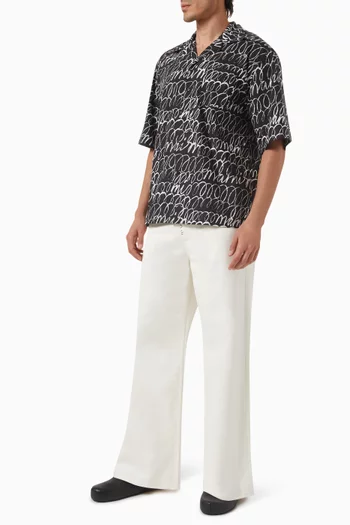 Embroidered Wide-leg Pants in Cotton-drill