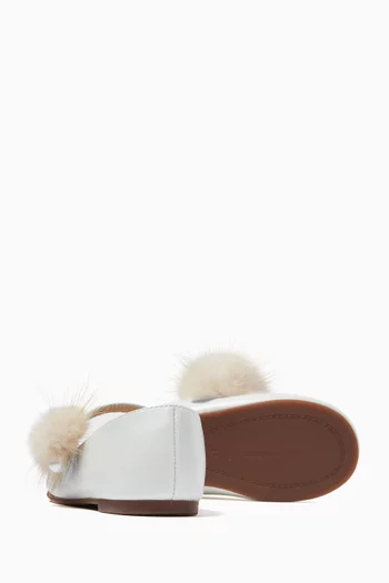 Faux-fur Pompom Ballerina Flats in Leather