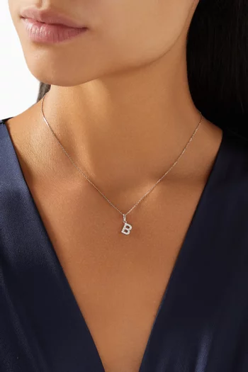 Letter 'B' Tennis Necklace Diamond Pendant in 18kt White Gold