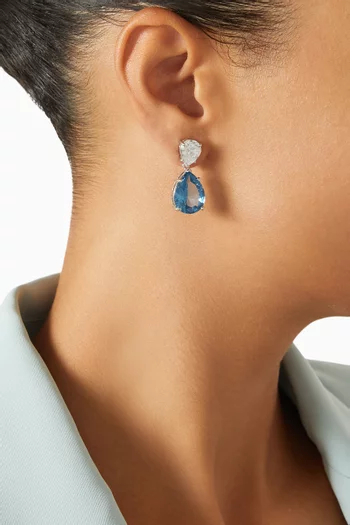 Double Pear-drop CZ Earrings in Rhodium-plated Brass