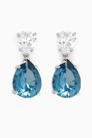 Double Pear-drop CZ Earrings in Rhodium-plated Brass