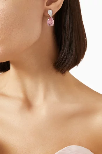 أقراط متدلية مرصعة بحجري زركونيا مكعبة بتصميم كمثرى نحاس مطلي بالروديوم