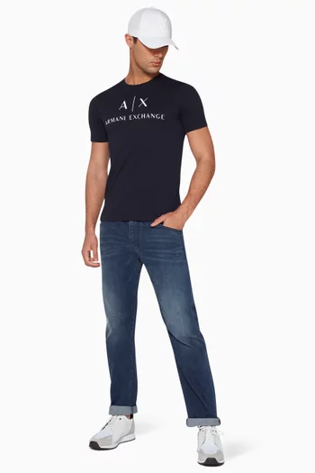 Navy Logo Print Crewneck T-Shirt