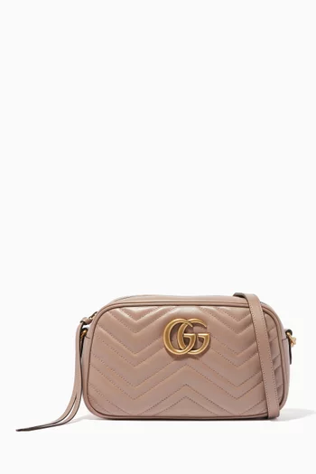 Beige Leather Small GG Marmont Shoulder Bag