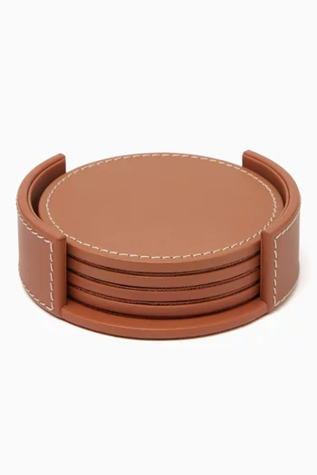 Wyatt Coasters in Leather & Stainless Steel, Set of 4