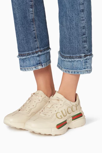 Ivory Rhyton Gucci logo leather Sneakers      