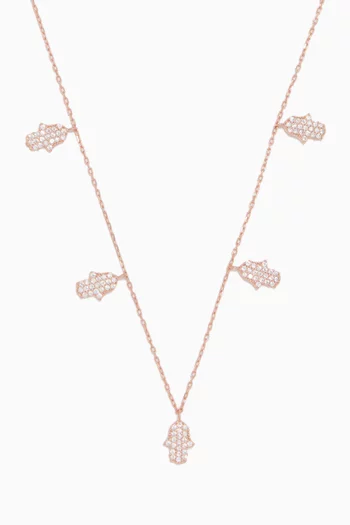 Rose-Gold & White Crystal Hamsa Necklace   