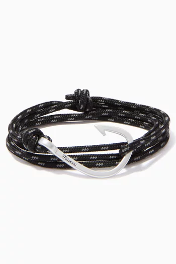 Dark-Grey Rope & Silver Plated Hook Bracelet       