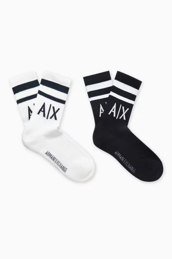 Logo Socks in Cotton-blend, Set of 2