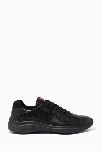 Black America's Cup Leather & Knit Sneakers   