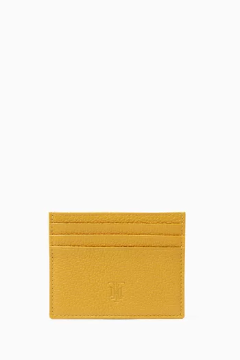 Yellow Embossed Logo Leather Card Holder