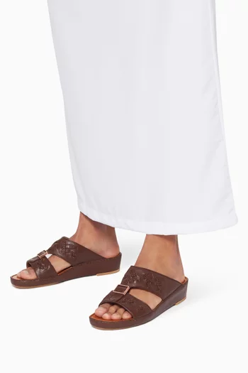 Brown Calfskin Leather Quadratura Sandals