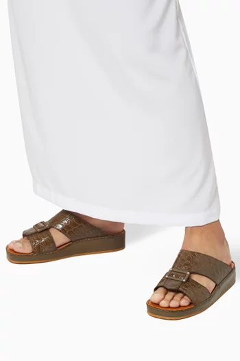 Inclinato Quadratura Sandals in Crocodile Leather