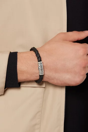 Chevron Silver & Rubber Weave Bracelet