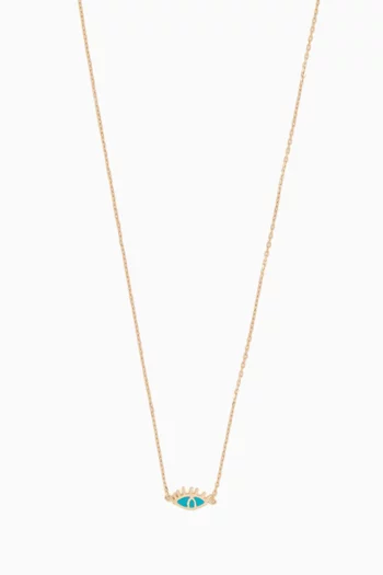 قلادة ذهب بحلية على شكل عين مطلية بمينا فيروزي