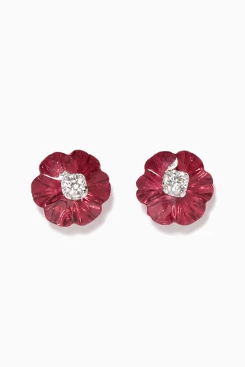 Floral Rhodolite Diamond Stud Earrings   