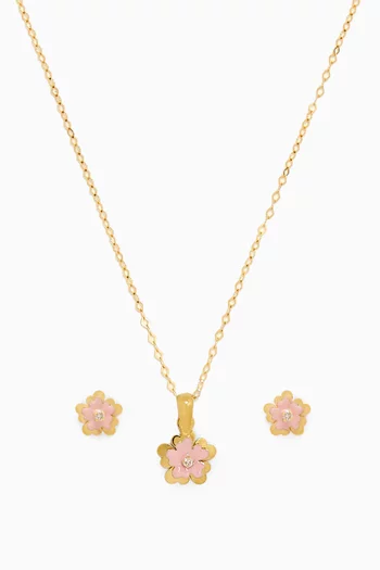 Floral Diamond Earrings & Necklace Set in 18kt Gold