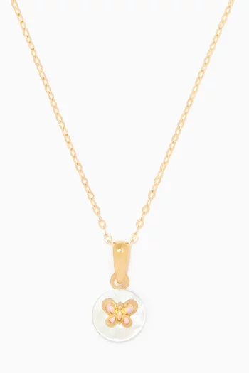 Butterfly Round Pendant Necklace in 18kt Yellow Gold       