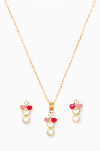 Hearts Pearl & Diamond Set in 18kt Yellow Gold     