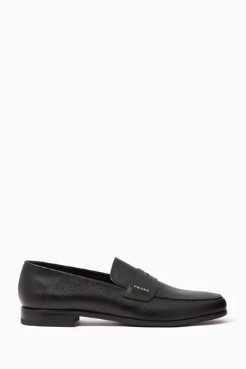 Metal Logo Loafers in Saffiano Leather    