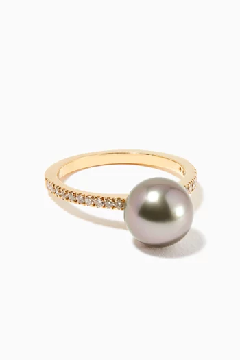 Zoja Pearl Meteore Diamond Ring in 18kt Yellow Gold