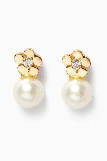 Floral Pearl Diamond Earrings in 18kt Yellow Gold       