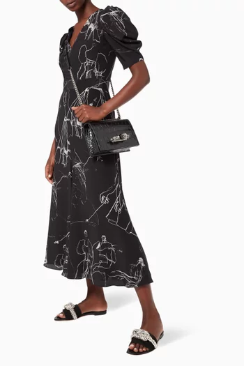 حقيبة ساتشل مرصعة بالجواهر جلد عجل بنقشة جلد التمساح